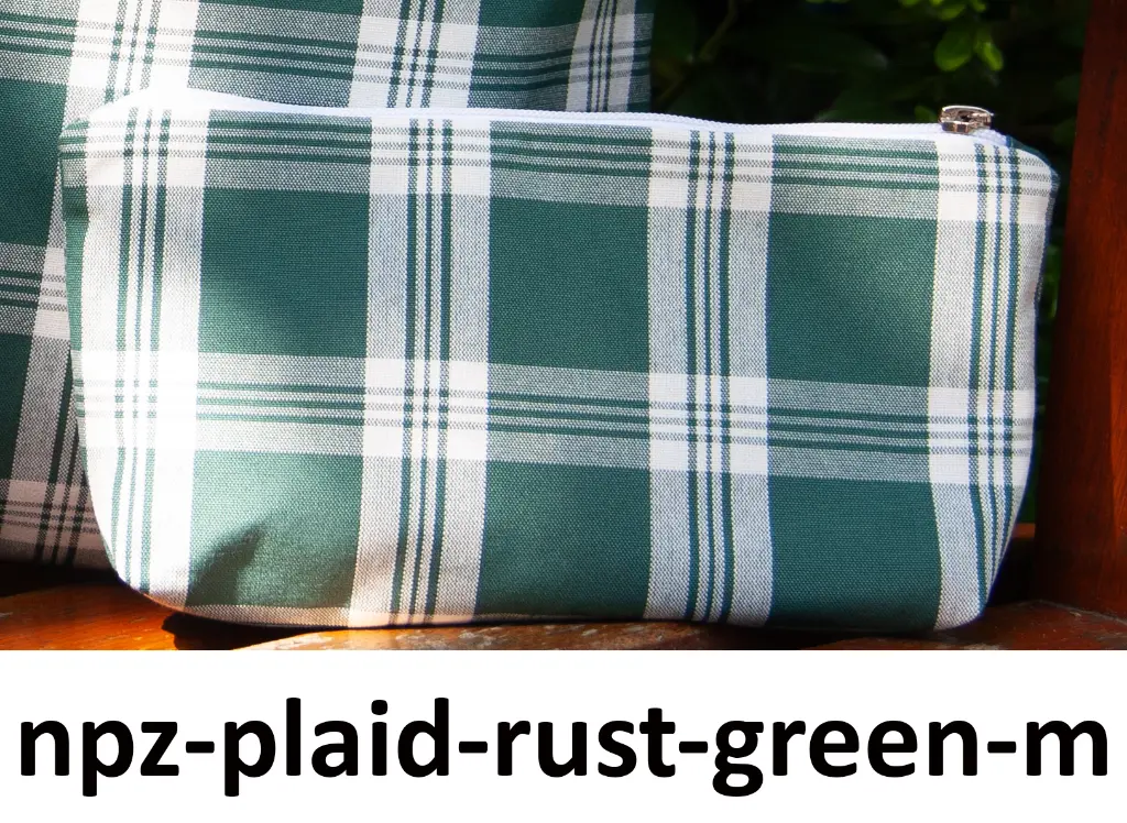 Zipper Notions Pouch Plaid Rustikana Green M with Text.webp
