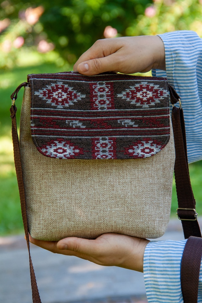 [crb-browethn-beige-m] Crossbody Bag Brown Ethnic Beige M